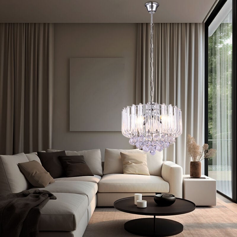 Suspension lustre en cristal lampe à suspension en cristal Lustre clair, métal chromé, 4x led 6W 380Lm blanc chaud, DxH 35x90 cm