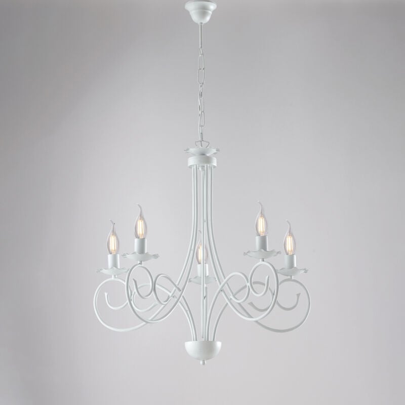 Bonetti Illumina - Alma Lustre en fer laqué blanc décoration effet shabby chic 5 lumières 120 d.57 BL130-5-BCO