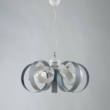 Suspension lustre en fer cinq lumières Blanc Gris 58x h26 cm