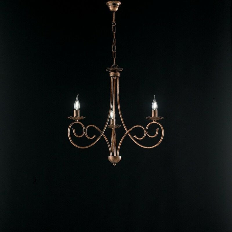 Bonetti Illumina - Suspension lustre en fer Noir deco Cuivre trois lumières 50x h60 cm