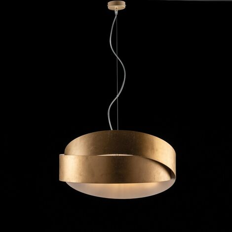 Suspension lustre en fer or blanc deux lumières 46x h22 cm