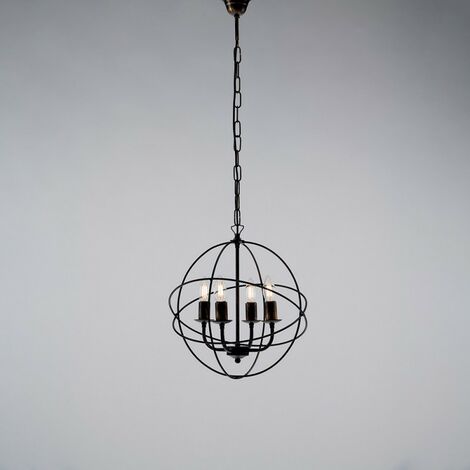 Suspension lustre en fer Or Noir quatre lumières 39x h42 cm