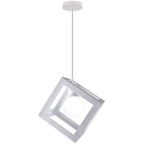 STOEX Lustre Suspensions en forme de cube, Suspension Luminaire Industrielle,Vintage Industrielle Plafonnier en Créatif Métal Base E27 (Ampoules non incluses) - Blanc