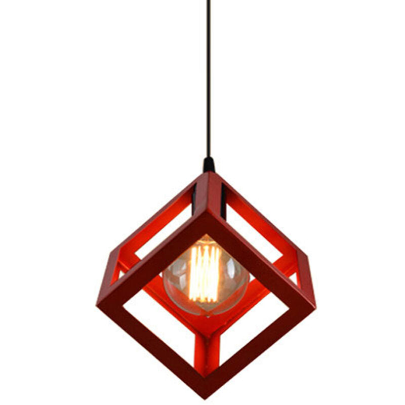 Suspension Lustre En Forme De Cube Suspension Luminaire Moderne Plafonnier Rétro Vintage Rouge