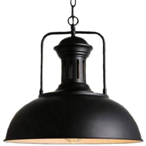Suspension Lustre Industriel abat-jour Ø33cm Éclairage Antique Métal Rétro Pendentif Plafond Lumière E27,Noir