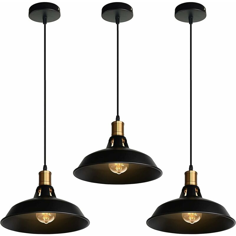 Suspension Lustre Industrielle Vintage Luminaire Plafonnier E27 Salon Abat-jour Plafond en Métal Rétro Style Nordique Design Câble Réglable (Noir,