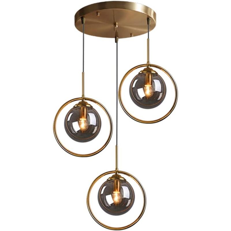 Suspension Lustre Industrielle Vintage, Plafonnier Lampe en Laiton avec Abat-jour en Verre,Luminaire Suspendu loft Moderne pour Cuisine Chambre Salon