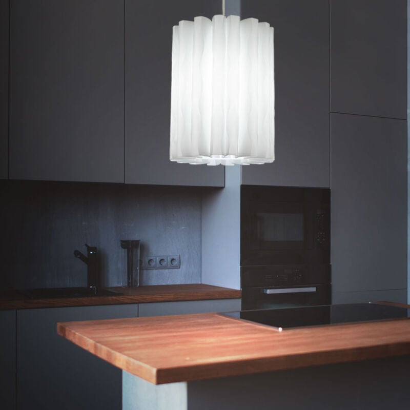 Suspension suspension suspension suspension plafonnier éclairage salon, plastique, blanc, abat-jour ondulé, 1x E27, DxH: 27x35 cm