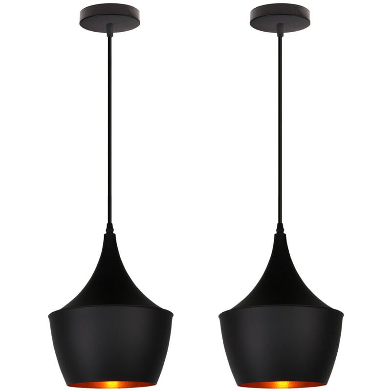 Suspension Luminaire Contemporain E27 22cm Lustre Suspension Industrielle en Métal Luminaire Décor Noir pour Café Restaurant Bar 2PCS