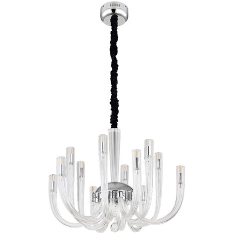 Suspension lustre plafonnier lampe suspendue métal chromé 12 flammes