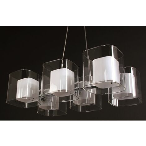 Suspension lustre pour plafond blanc 6 lumières en verre et métal