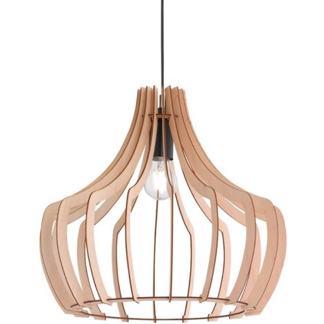 Suspensión Madera 1xE27 Tiras Campana Madera Natural Ø44 cm Trio Iluminación