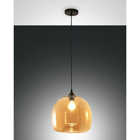 Suspension Maia En Métal Et Verre Soufflé, Couleur Ambre, Ø 310 Mm, E27 60 W, Ip20 - Design Moderne Et Élégant Pour L'Éclairage Intérieur