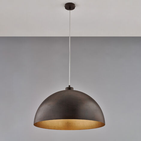 Suspension Marcus D.50 Cm, Fer Noir, Effet Rouille, Intérieur Or Antique, Câble Réglable, 1 Lumière, Style Loft