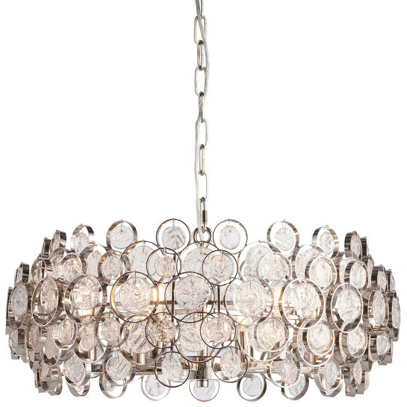 

Marella - Colgante de placa de níquel brillante y vidrio transparente 6 luces regulables IP20 - E14 - Endon Lighting