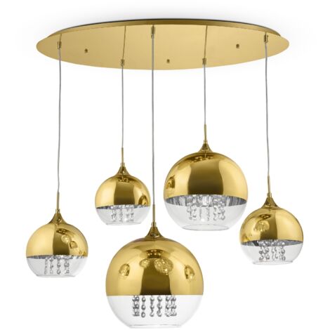 Suspension Maytoni Fermi 5xE27 verre cristal laiton