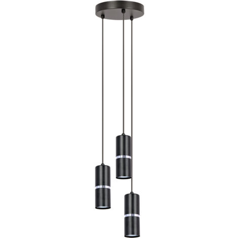 Suspension métal 3 tubes noir/argent GU10 Kaja Ines