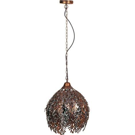 Suspension métal doré effet dentelle ambiance chaleureuse - doré vieilli effet feuille