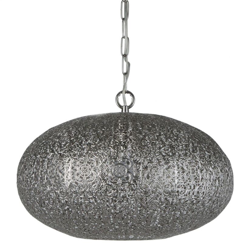 Suspension métal E27 ronde Ø 39 cm H : max. 120 cm Suspension nickel brillant Suspension métal E27 ronde Ø 39 cm H : max. 120 cm Suspension nickel brillant