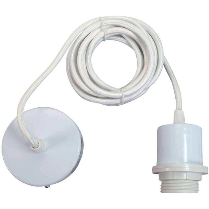 Suspension métal et fil tissu blanc équipée E27 Tibelec Suspension métal et fil tissu blanc équipée E27 Tibelec