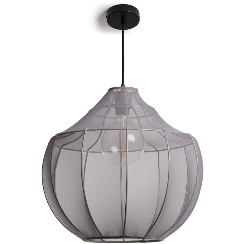 Efectoled - Suspension Métal et Tissu Ayla Gris Fumée