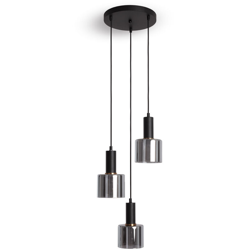 Efectoled - Suspension Métal et Verre Danae 3 Spots Gris Fumée