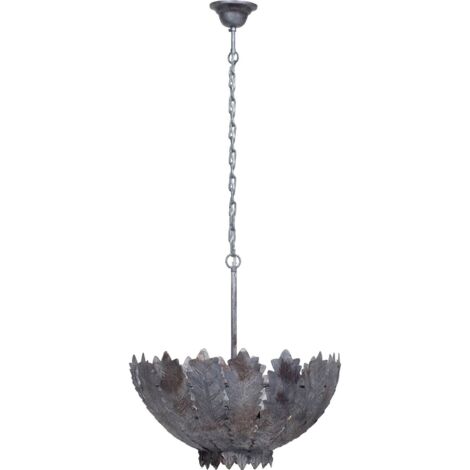 Suspension métal feuilles d automne argentée design - argent vieilli patiné gris