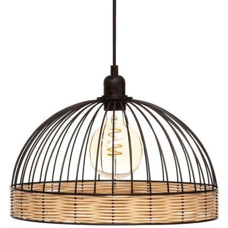 Suspension métal filaire rotin Suwa noir D35