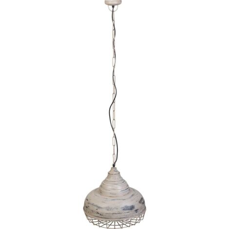 Suspension métal gris crème style industriel éclairage plafond - gris crème effet vieilli