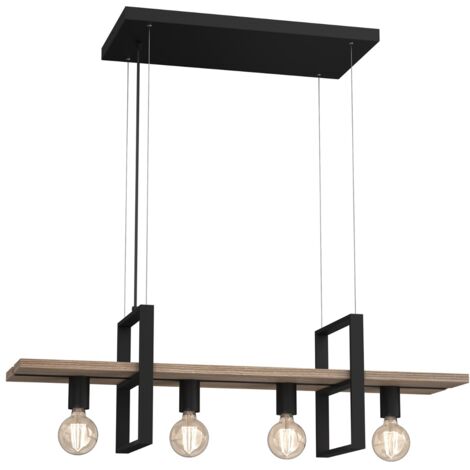 Suspension métal noire bois clair Shelf 4xE27 Luminex