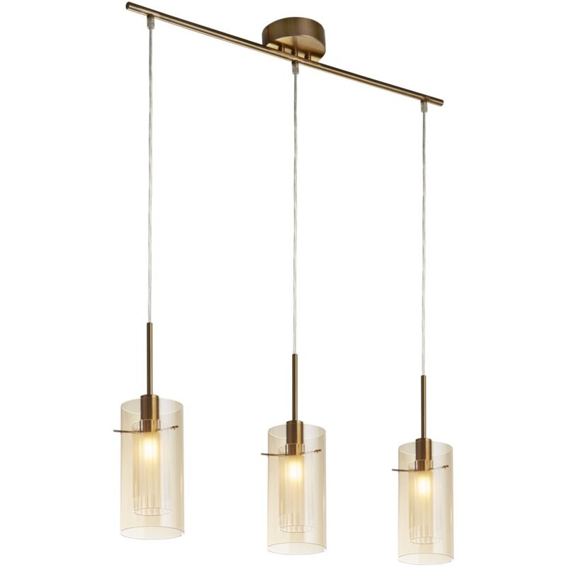Licht-erlebnisse - Suspension métal verre fumé E14 h : max 130 cm en laiton champagne 3 lampes allongées moderne. Licht-erlebnisse - Suspension métal verre fumé E14 h : max 130 cm en laiton champagne 3 lampes allongées moderne.