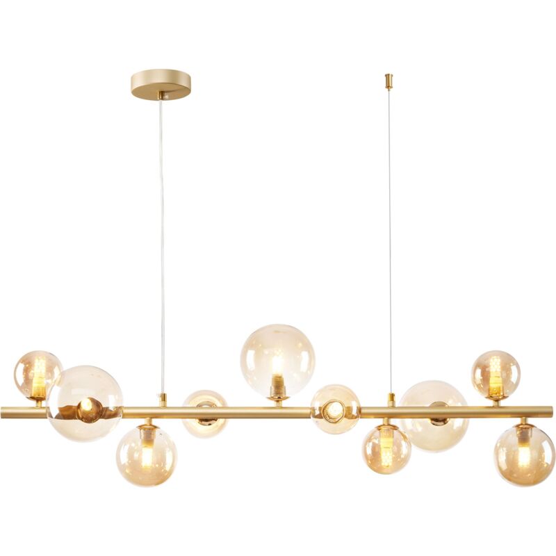 Licht-erlebnisse - Suspension métal verre fumé h : max. 120 cm en or mat crème Abat-jour boule G9 suspension rétro