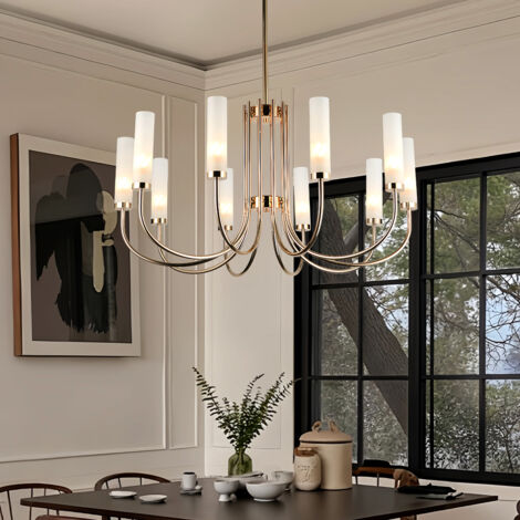 Suspension moderne 10 lumières, lustre en métal et verre opalin, douille G9, Ø87cm, plafonnier pour salon, salle à manger et chambre