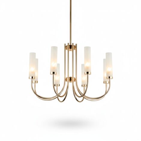 Suspension moderne 8 lumières, lustre en métal et verre opalin, douille G9, Ø71cm, plafonnier pour salon, salle à manger et chambre