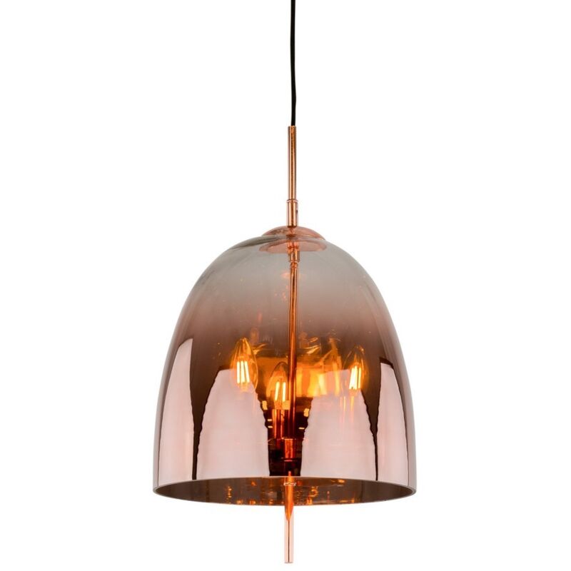 Alan - Suspension moderne en cuivre à 3 lumières avec abat-jour en verre, E14 - Italux