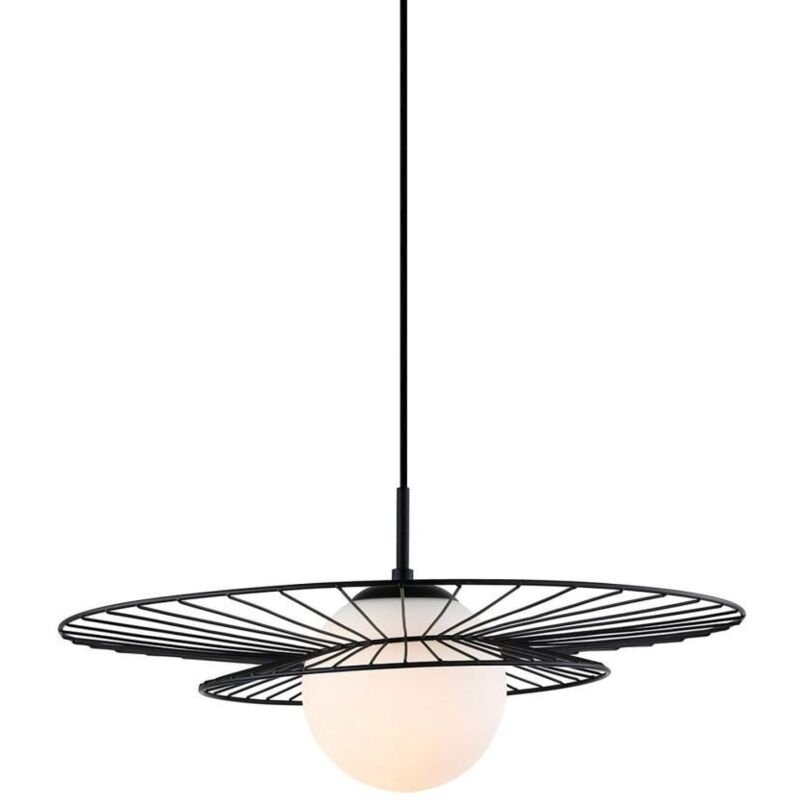 Alison - Luminaire suspendu moderne noir à 1 lumière avec abat-jour blanc, E27 - Italux Alison - Luminaire suspendu moderne noir à 1 lumière avec abat-jour blanc, E27 - Italux