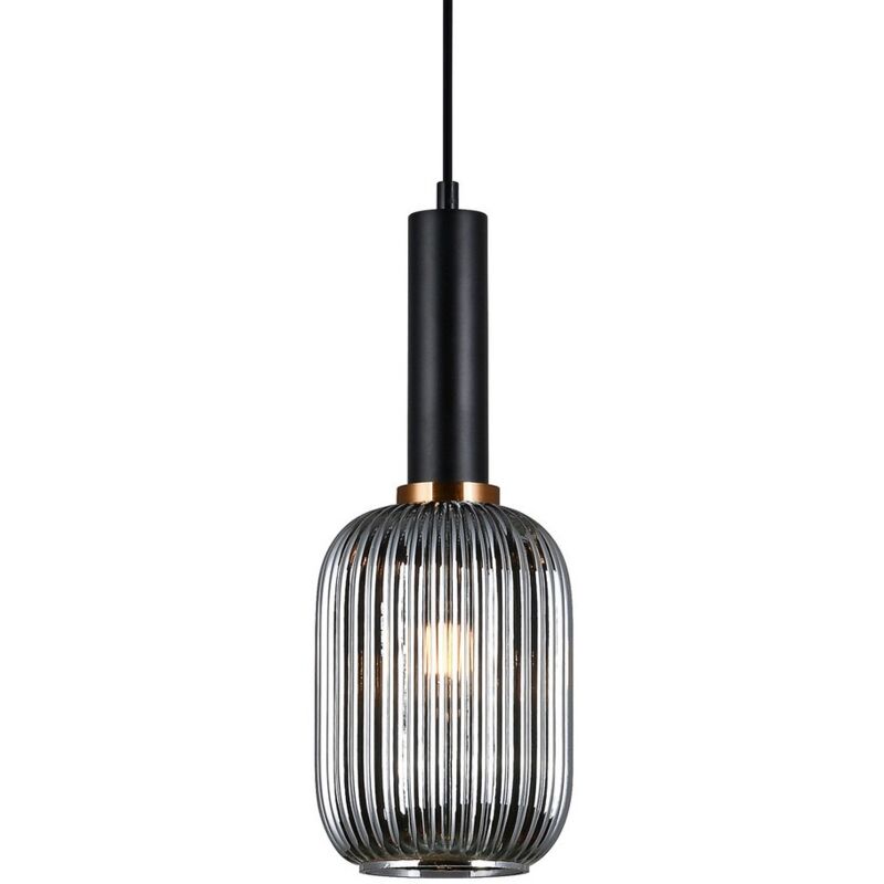 Italux - Antiola - Luminaire suspendu moderne noir à 1 lumière avec verre, abat-jour fumé, E27