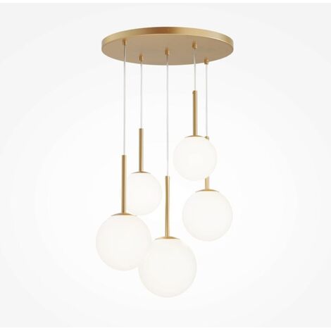 Suspension moderne blanc & or - 5 globes en grappe DELTONA