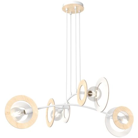 Suspension moderne blanche/bois 4xE27 Skiva Emibig
