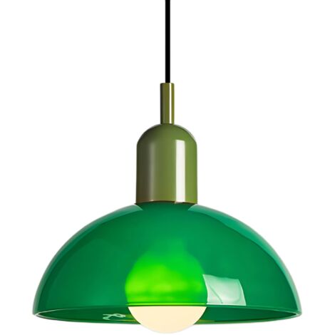 Suspension Moderne en Verre à Coupole avec Support Métallique, Lampe Suspendue à Hauteur Réglable, Lampe de Plafond Industriel E27 pour Îlot de Cuisine, Salle à Manger, Loft (Vert, 25cm)