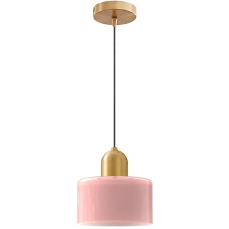 Suspension Moderne en Verre avec Douille E27 Dorée et Câble Tressé Noir, Luminaire de Plafond 15 cm pour Îlot de Cuisine, Salle à Manger ou Chambre (Rose)
