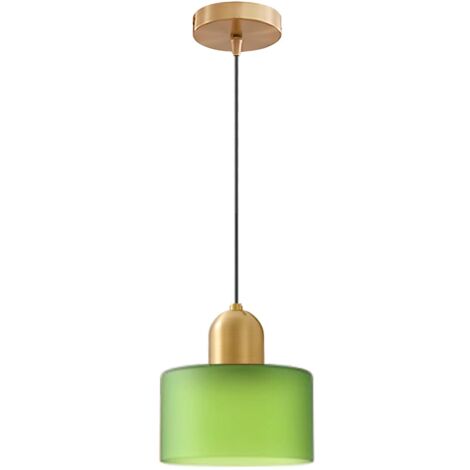Suspension Moderne en Verre avec Douille E27 Dorée et Câble Tressé Noir, Luminaire de Plafond 15 cm pour Îlot de Cuisine, Salle à Manger ou Chambre (Vert Givré)