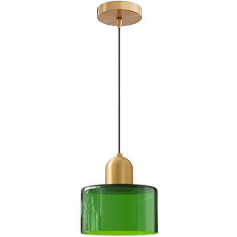 Suspension Moderne en Verre avec Douille E27 Dorée et Câble Tressé Noir, Luminaire de Plafond 15 cm pour Îlot de Cuisine, Salle à Manger ou Chambre (Vert Transparent)