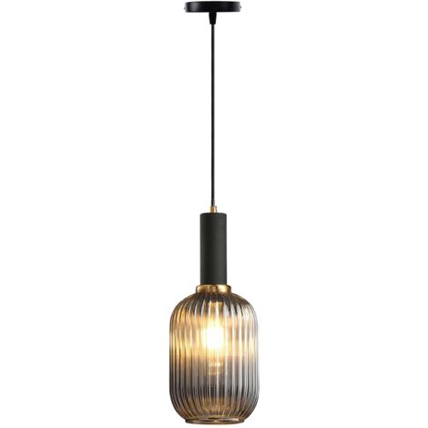 Suspension Moderne en Verre Strié avec Douille E27, Luminaire Suspendu pour Îlot de Cuisine, Salle à Manger, Chambre (Gris, 13cm)