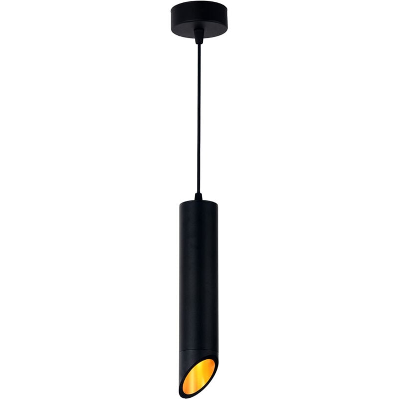 Suspension Moderne GU10 Noire Diffuseur Or H30cm