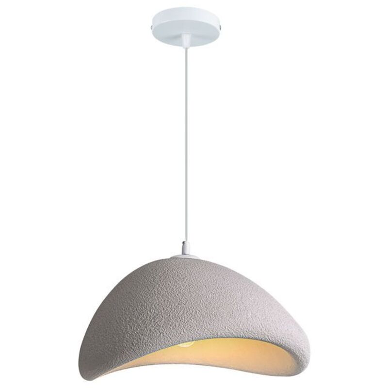 Suspension Moderne Lampe de Plafonde Abat-jour en Résine Ciment Ø20cm Gris, E27 Lustre Industriel Luminaire pour Salon