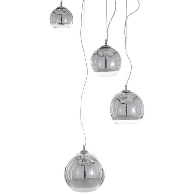 Italux - Laurent - Suspension moderne à 4 lampes en chrome avec abat-jour en verre, E27