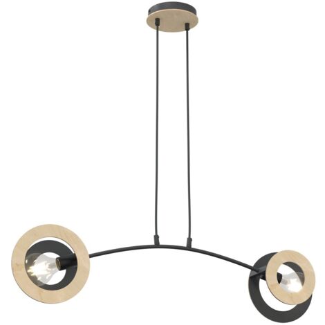 Suspension moderne noire bois 2xE27 15W Skiva Emibig