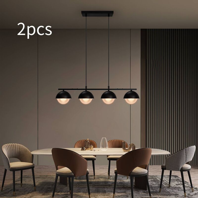 Suspension moderne noire,lot de 2,Lustre led moderne pour îlot de cuisine pour table, salle à manger, bar (Ampoule Non Incluse) 4 Lumières-E27