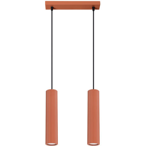 Suspension moderne rouge ocre avec deux tubes cannelés pour îlot de cuisine, 2 x GU10 10 W, KARBON Sollux Lighting